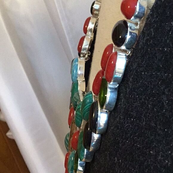 TURTILLA AGATE WITH MALACHITE GEMS NECKLACE SILVER - Picture 13 of 16